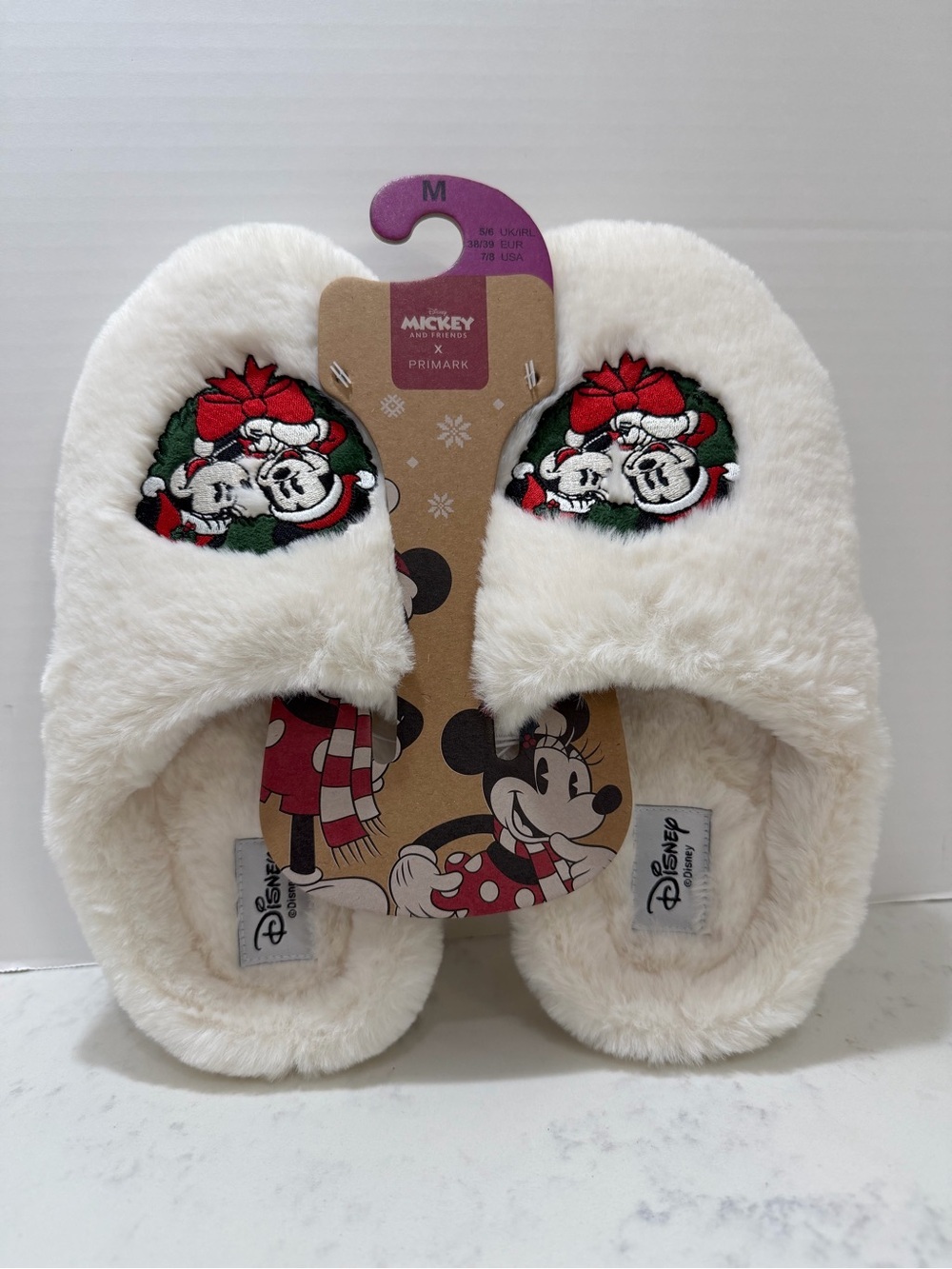 Disney Cream Minnie Mouse Holiday Plush Slippers